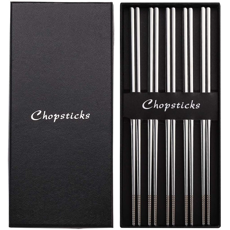 Devico Chopsticks, Metal Chopsticks, 18/10 Stainless Steel Chopstick Set, Reusable, Dishwasher Safe (5 pairs) - Image 1